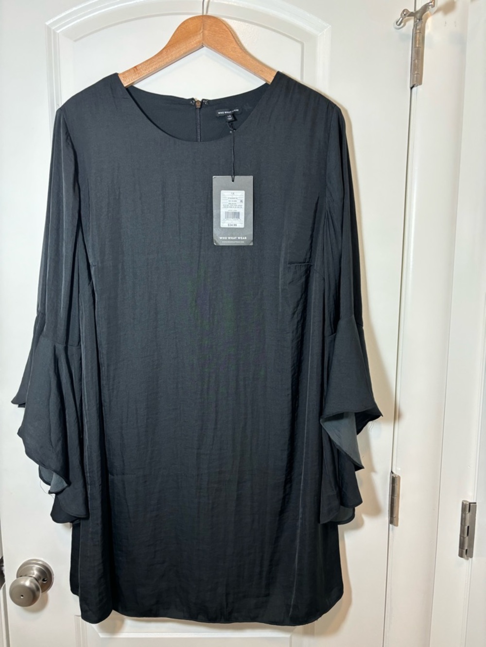 Who What Wear Black Long Sleeve Ruffle-Sleeve Dress